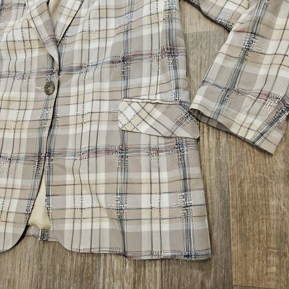 Vtg David N Plaid Blazer Womens 12 Linen Textured Acadamia Workwear Cottage Boho - Picture 3 of 9